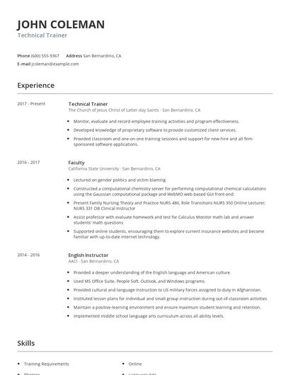 Technical Trainer Resume