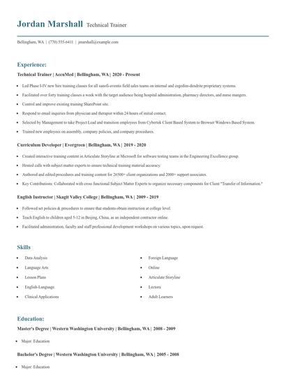 Technical Trainer Resume