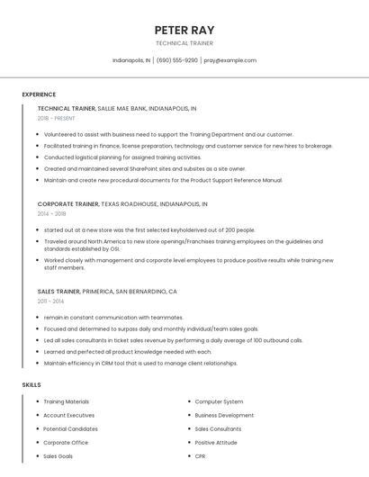 Technical Trainer Resume