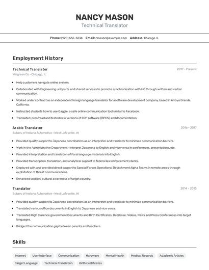Technical Translator Resume