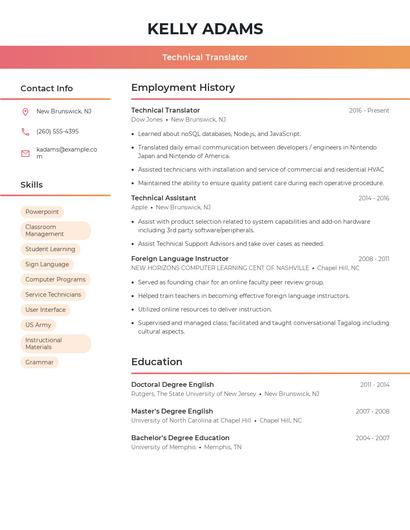 Technical Translator Resume