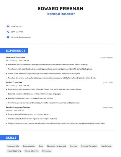 Technical Translator Resume