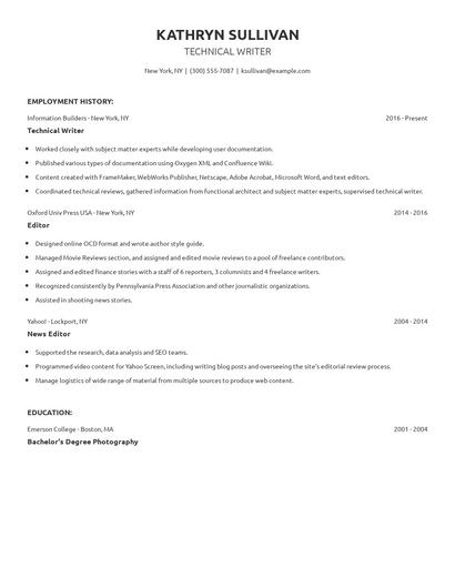 Technical Writer Resume