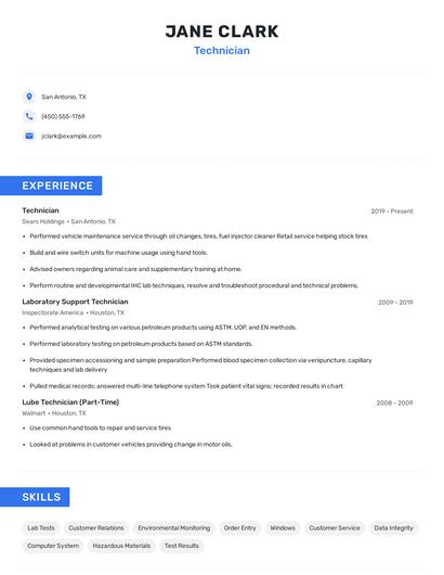 Technician Resume