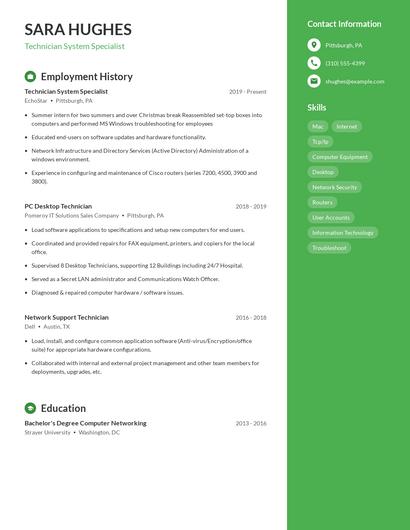 Technician System Specialist Resume