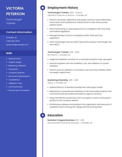 Technologist Trainee Resume