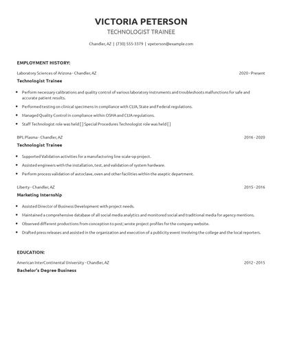 Technologist Trainee Resume
