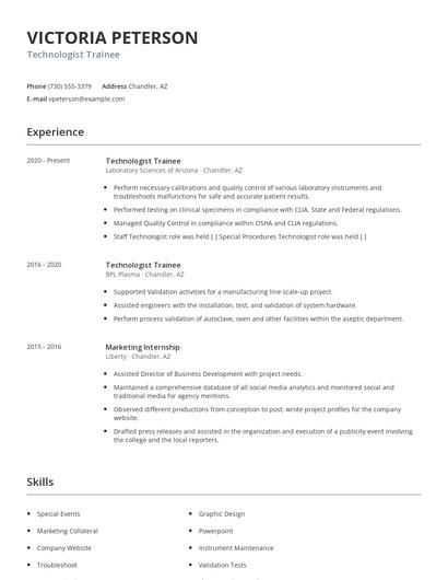 Technologist Trainee Resume