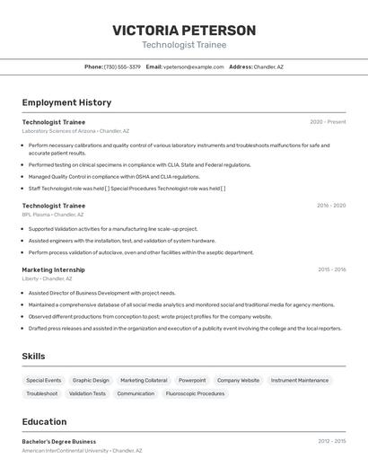 Technologist Trainee Resume