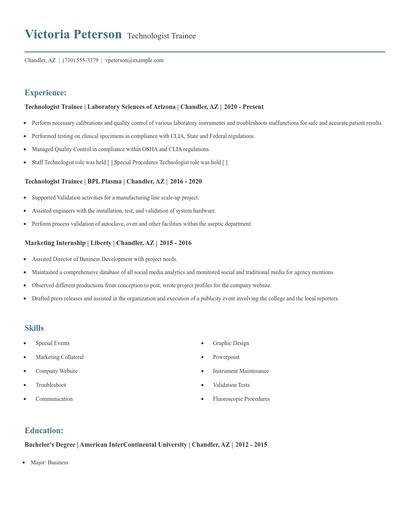 Technologist Trainee Resume