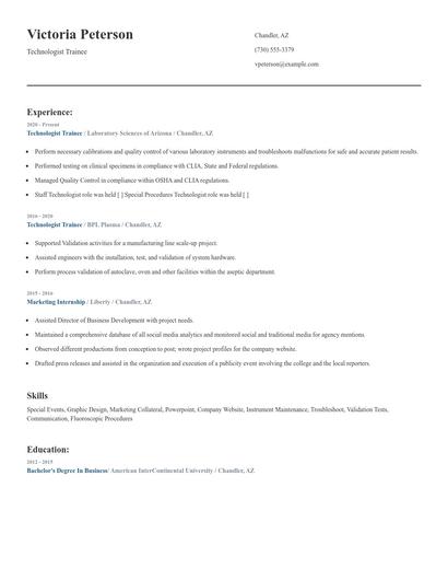 Technologist Trainee Resume