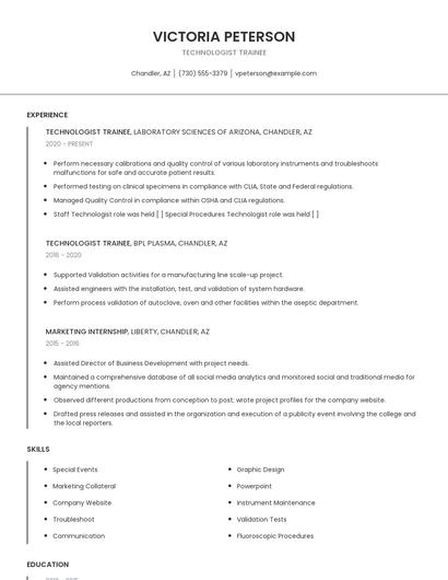 Technologist Trainee Resume