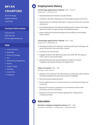 Technology Applications Teacher Resume