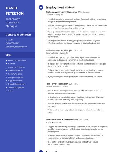 Technology Consultant Manager Resume