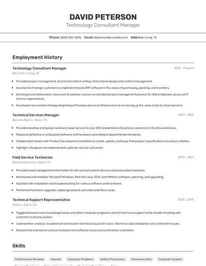 Technology Consultant Manager Resume