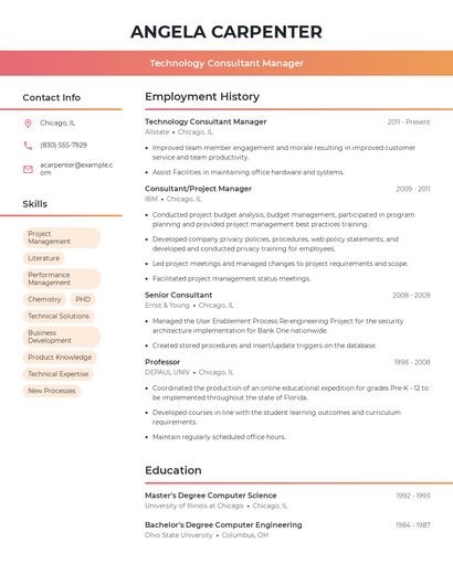 Technology Consultant Manager Resume