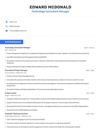 Technology Consultant Manager Resume