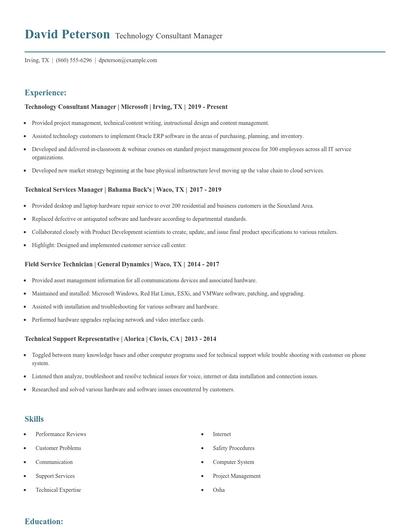Technology Consultant Manager Resume