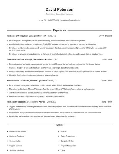 Technology Consultant Manager Resume