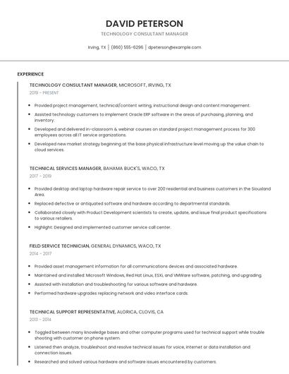 Technology Consultant Manager Resume