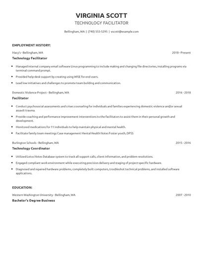 Technology Facilitator Resume