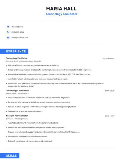 Technology Facilitator Resume