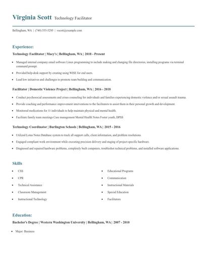Technology Facilitator Resume
