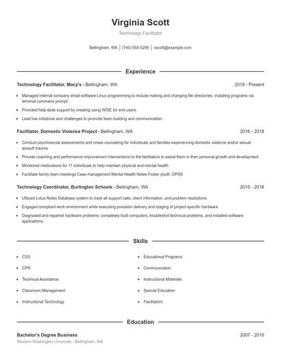 Technology Facilitator Resume
