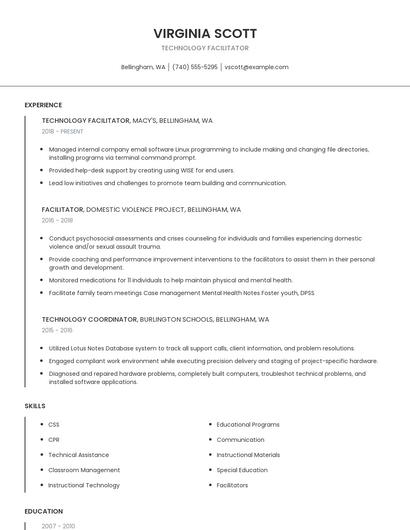 Technology Facilitator Resume