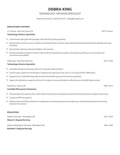 Technology Infusion Specialist Resume