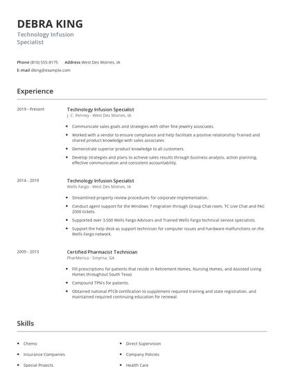 Technology Infusion Specialist Resume