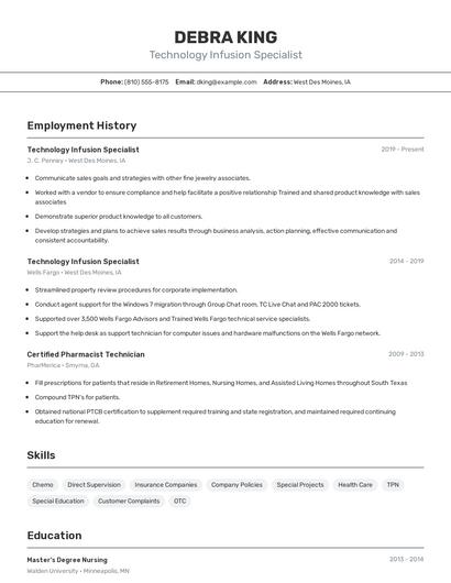 Technology Infusion Specialist Resume