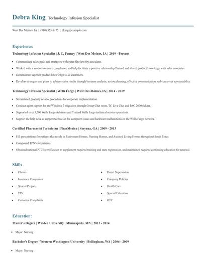 Technology Infusion Specialist Resume