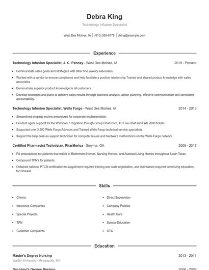 Technology Infusion Specialist Resume