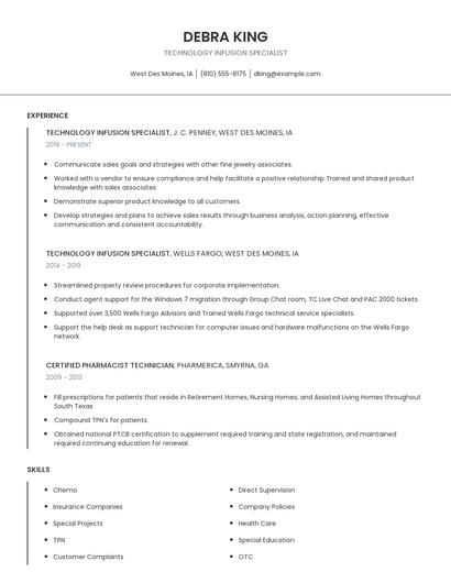 Technology Infusion Specialist Resume