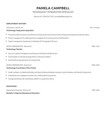 Technology Integration Specialist Resume
