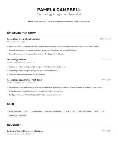Technology Integration Specialist Resume