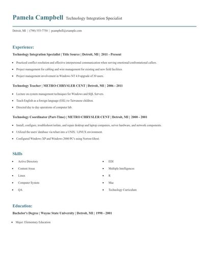 Technology Integration Specialist Resume