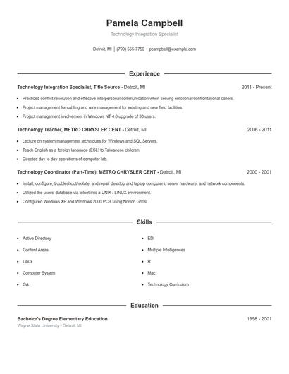 Technology Integration Specialist Resume