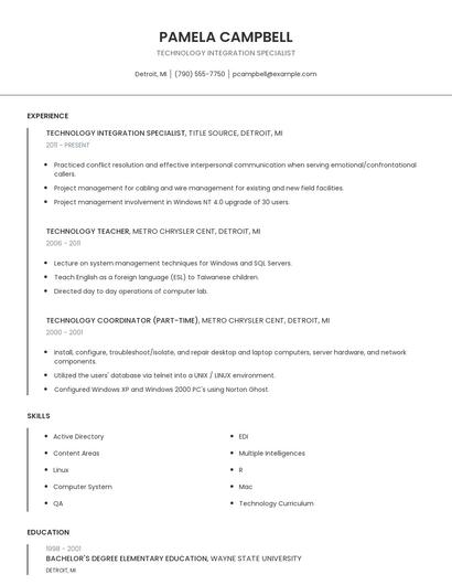 Technology Integration Specialist Resume