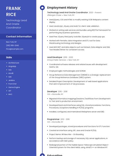 Technology Lead And Onsite Coordinator Resume