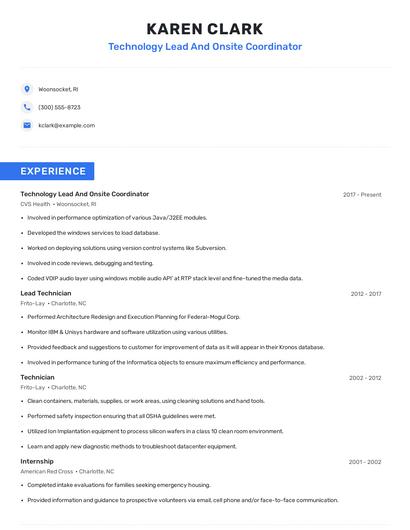 Technology Lead And Onsite Coordinator Resume