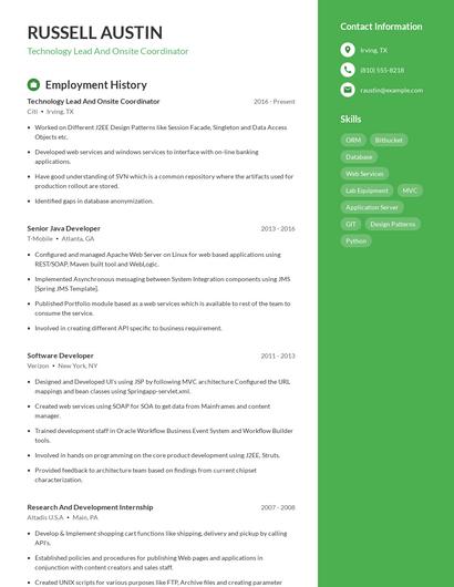 Technology Lead And Onsite Coordinator Resume