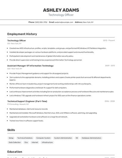 Technology Officer Resume