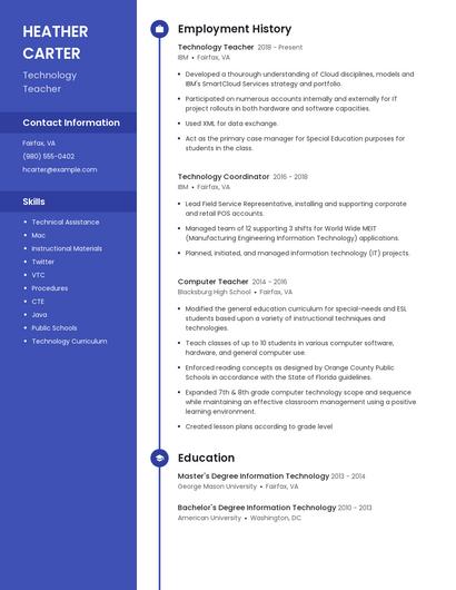 Technology Teacher Resume