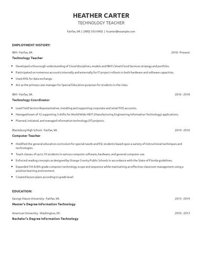 Technology Teacher Resume