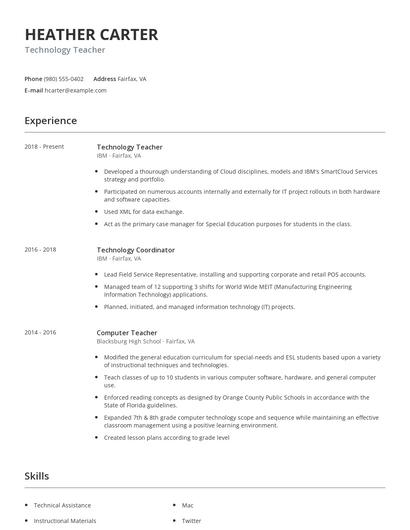Technology Teacher Resume