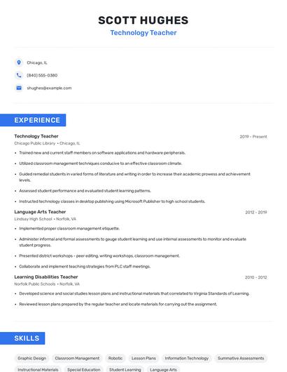 Technology Teacher Resume