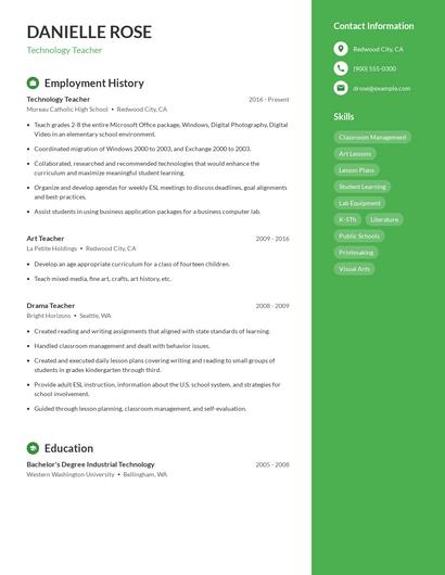 Technology Teacher Resume