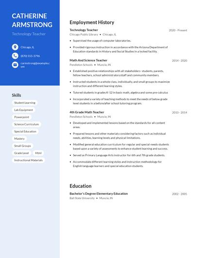 Technology Teacher Resume